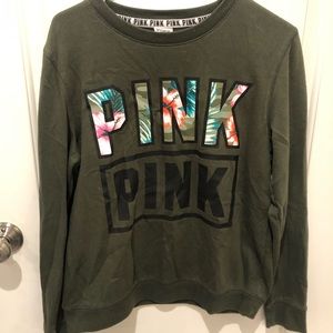 Army Green Sweatshirt with Floral Print from Pink